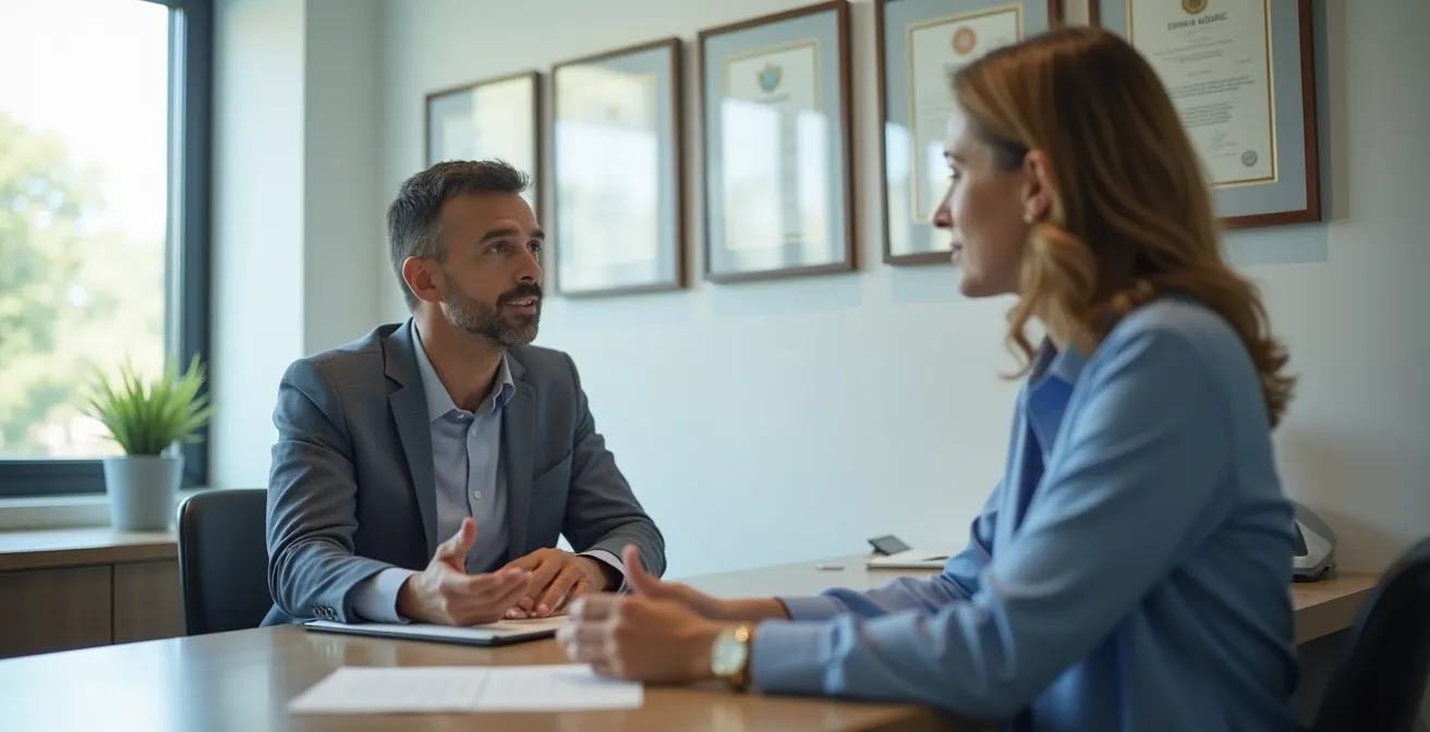 Professionelles Beratungsgespräch zwischen Arzt und Patient in einer modernen Praxis