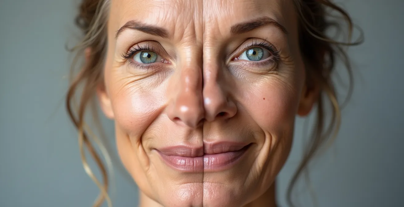 Visueller Vergleich zwischen dynamischen und statischen Falten im Gesicht