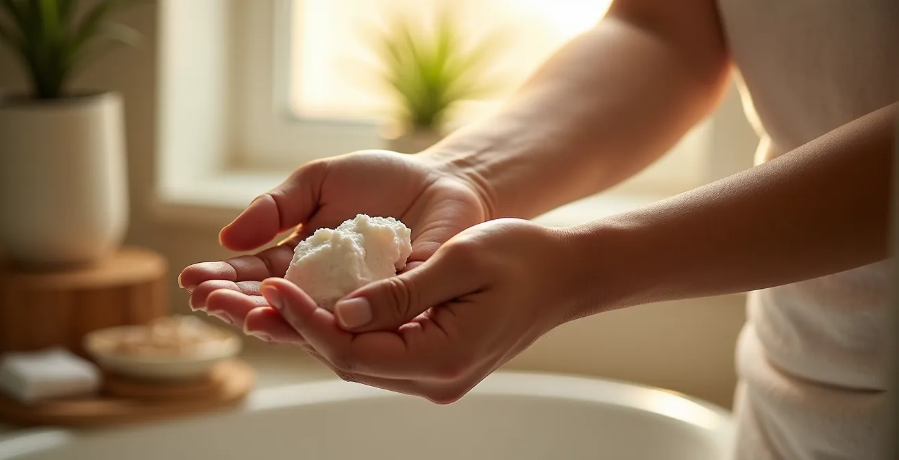 Detailaufnahme einer intensiven Peeling-Behandlung an rauen Hautstellen