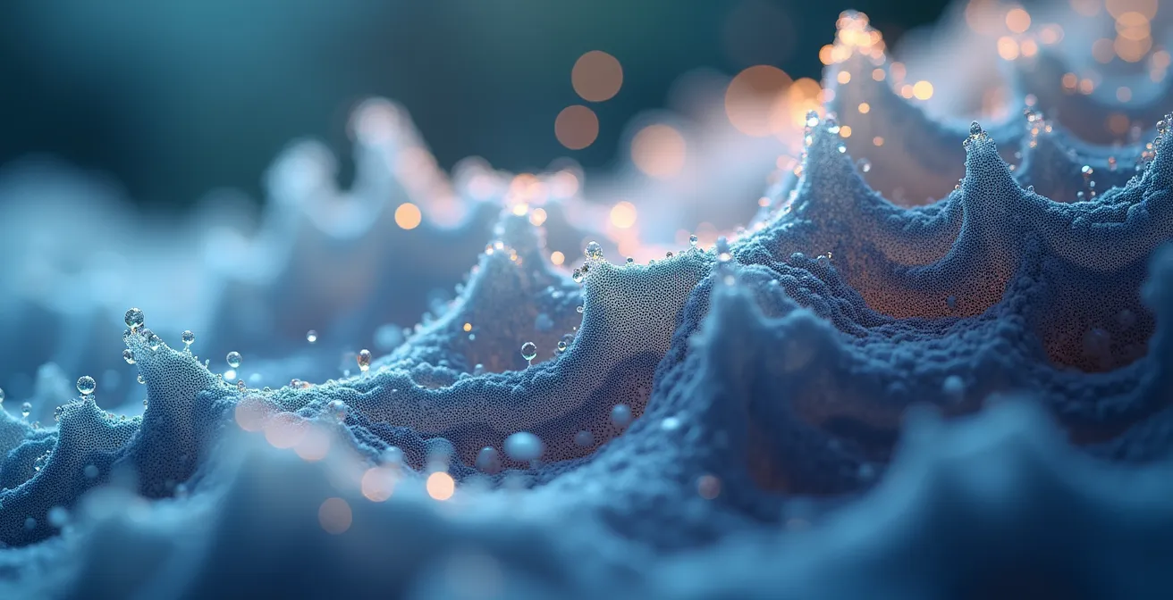 Eine detaillierte makrofotografische Ansicht von Textur und Oberflächenstruktur, die die Verbindung zwischen Form und Funktion symbolisiert