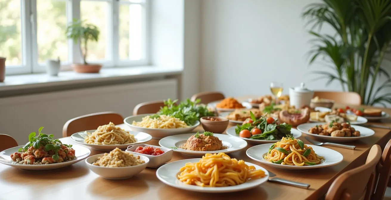 Tisch mit verschiedenen Speisen ohne Diätvorschriften