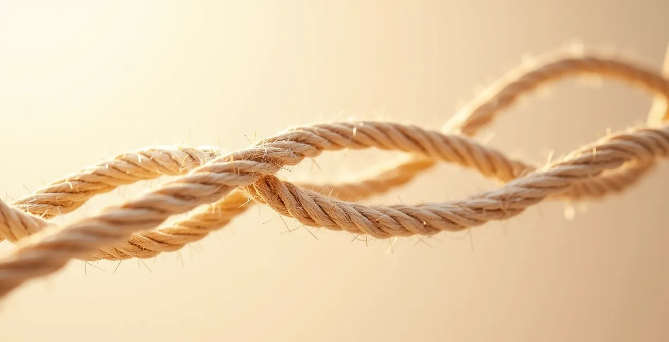 Detailaufnahme der Kollagenstruktur in der Haut, symbolisiert durch verwobene Naturfasern.