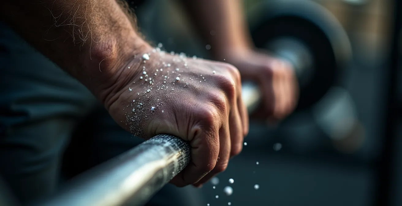 Makroaufnahme zeigt präzise Grifftechnik beim Krafttraining