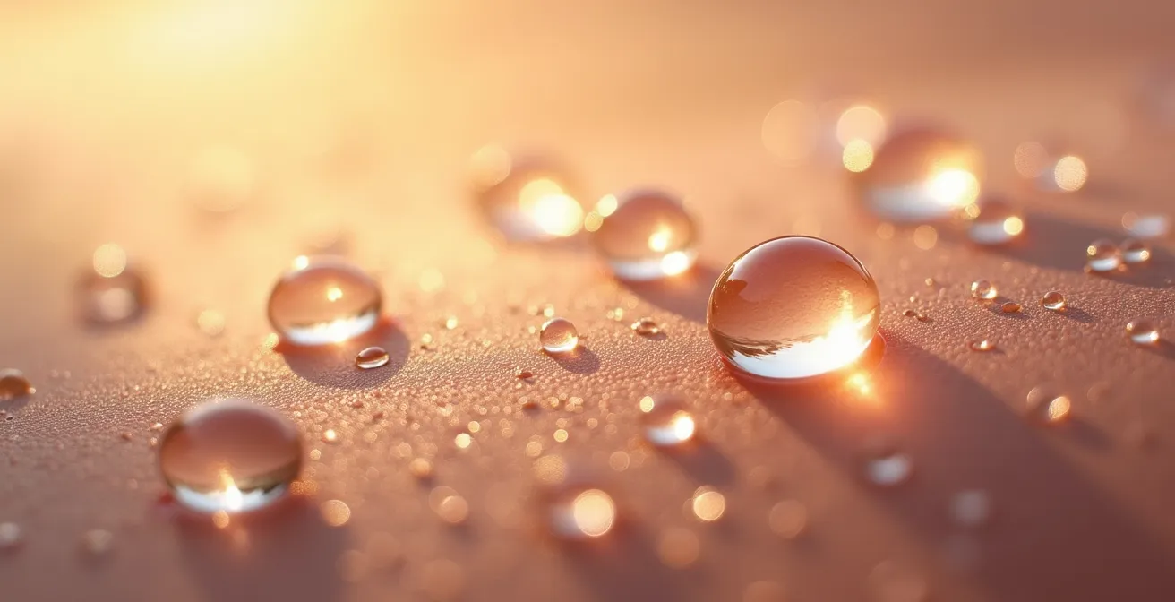 Extreme Nahaufnahme hydratisierter Haut mit sichtbarem Glow-Effekt