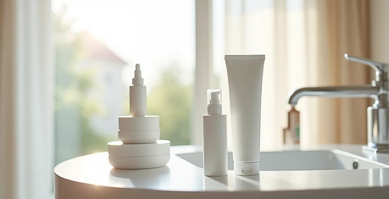 Minimalistische Darstellung einer dreistufigen Hautpflege-Pyramide