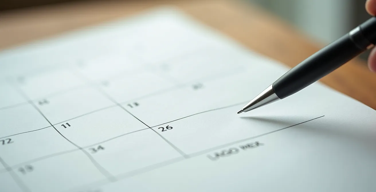 Minimalistischer Kalender mit bewusst freigehaltenen Zeitblöcken als visuelle Metapher