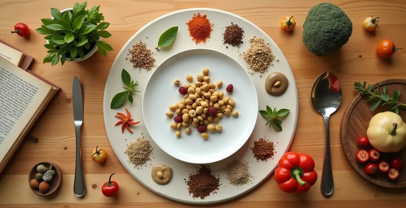 Symbolische Darstellung der zehn Prinzipien des intuitiven Essens als harmonisches Gleichgewicht